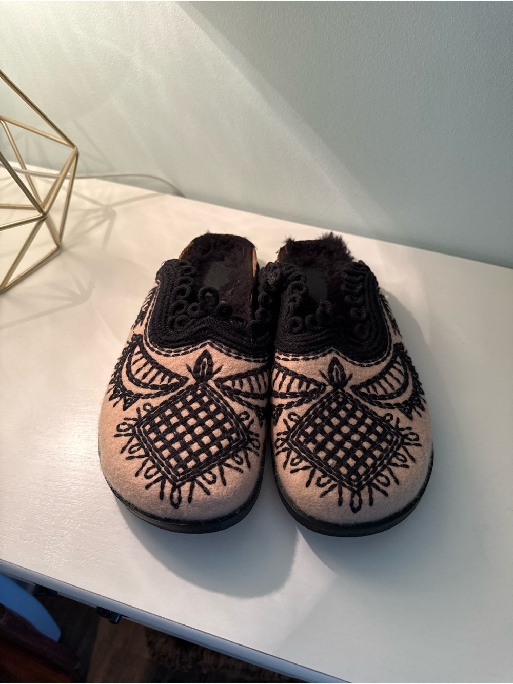 Free People Walden Mules Black Embroidered Beige Mules